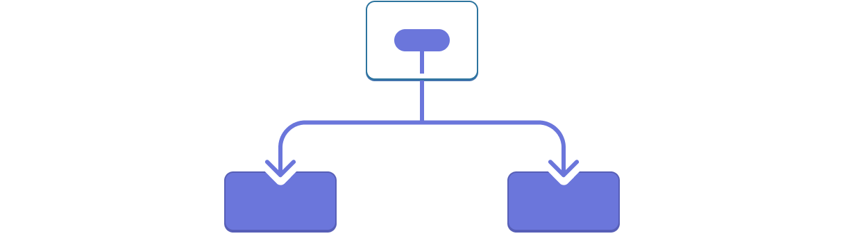 Diagram with a tree of three components. The parent contains a bubble representing a value highlighted in purple. The value flows down to each of the two children, both highlighted in purple.